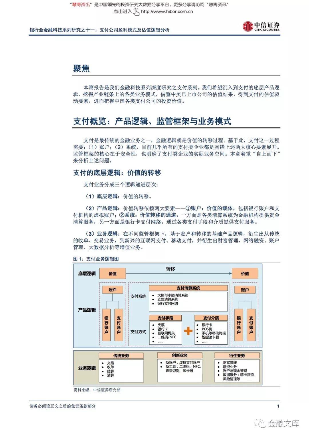 中信证券：支付公司盈利模式及估值逻辑分析