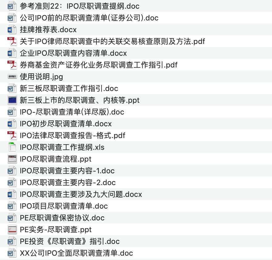 IPO尽职调查资料大全（23份）