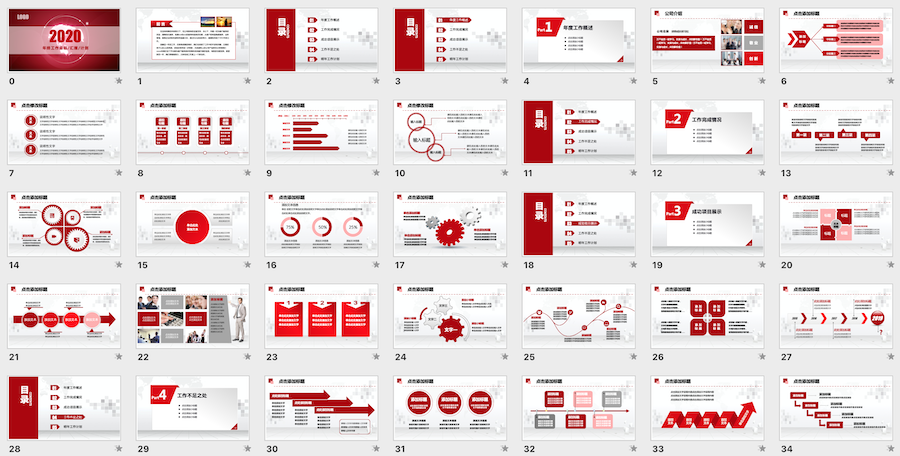 PPT主题模板 | 新年红色喜庆风格，适用年终总结、工作计划、述职报告、工作汇报<span style="color:#D80000">（7套）</span>