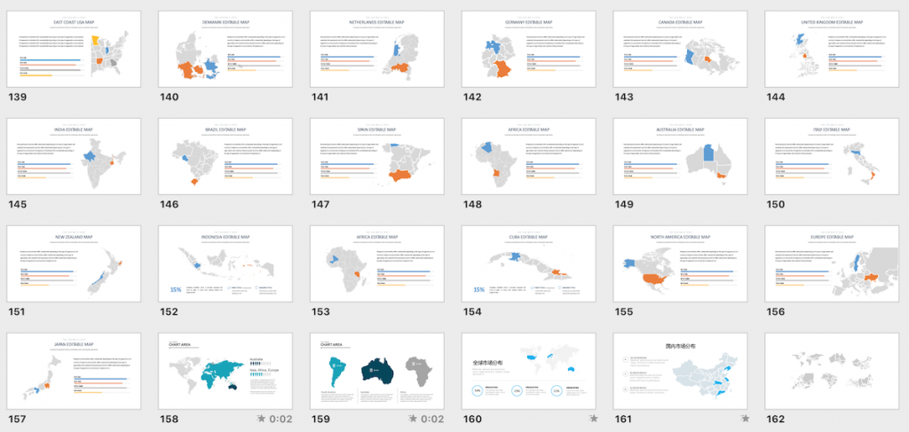PPT实用模板 | 世界各大洲及主要国家矢量地图<span style="color:#D80000">（228页）</span>
