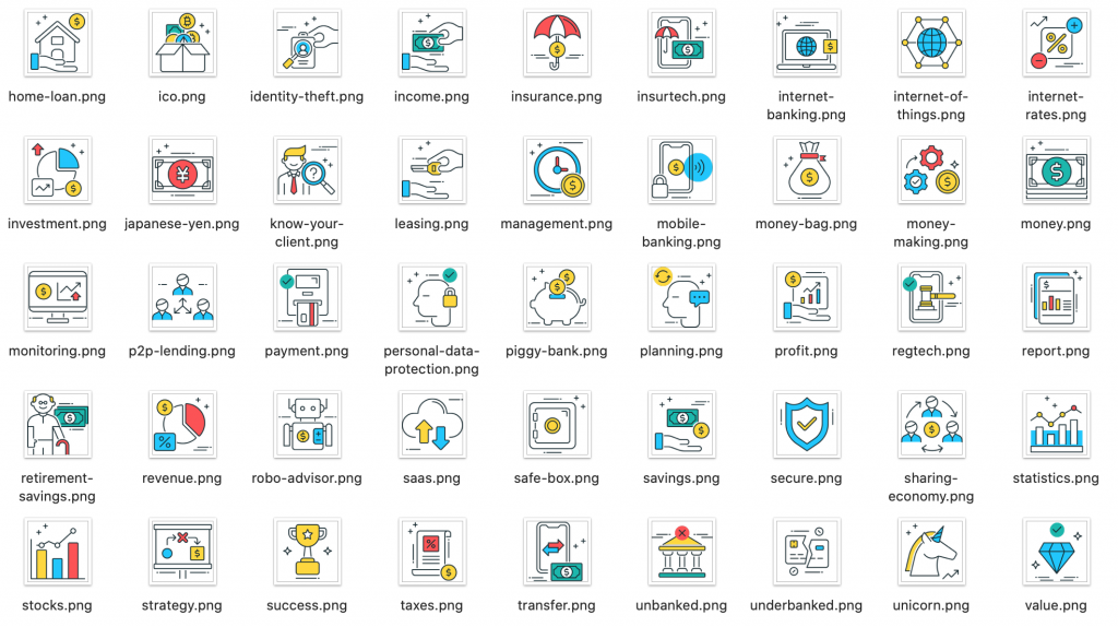 91个现代金融科技风格图标素材